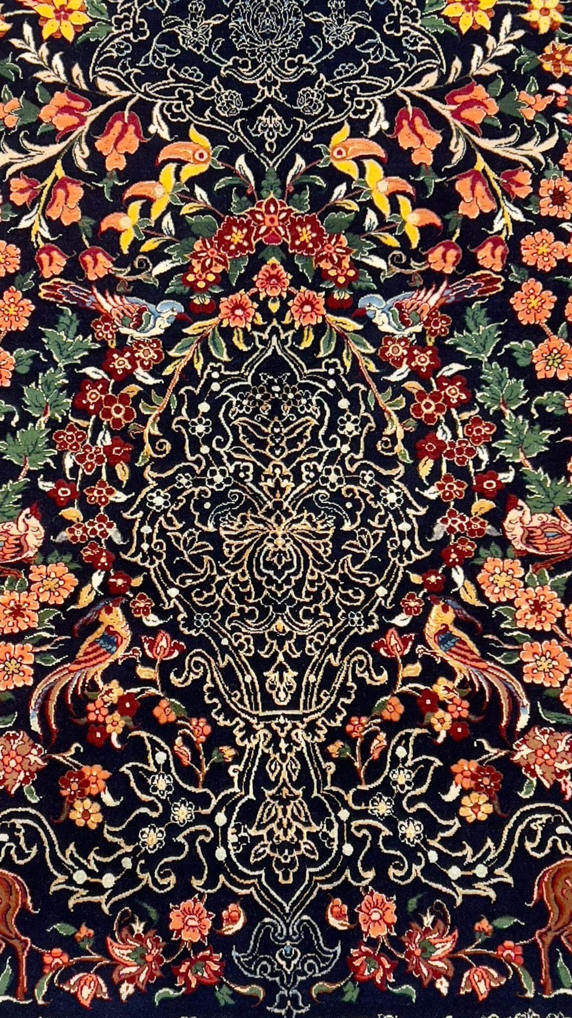 Ornate handmade rug for collectors, featuring Bagher Seirafian's signature design.